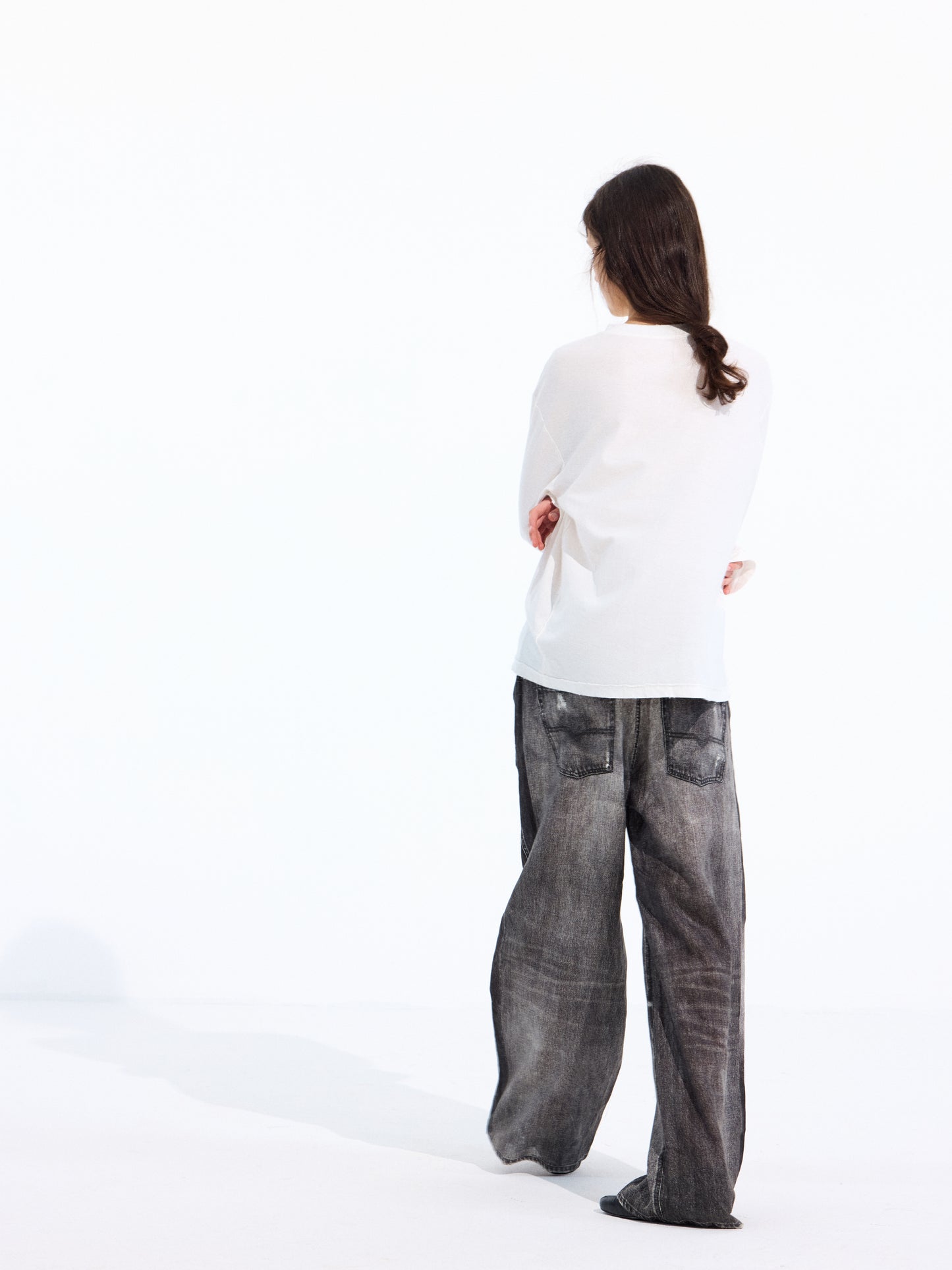 Denim-Print Linen Trousers