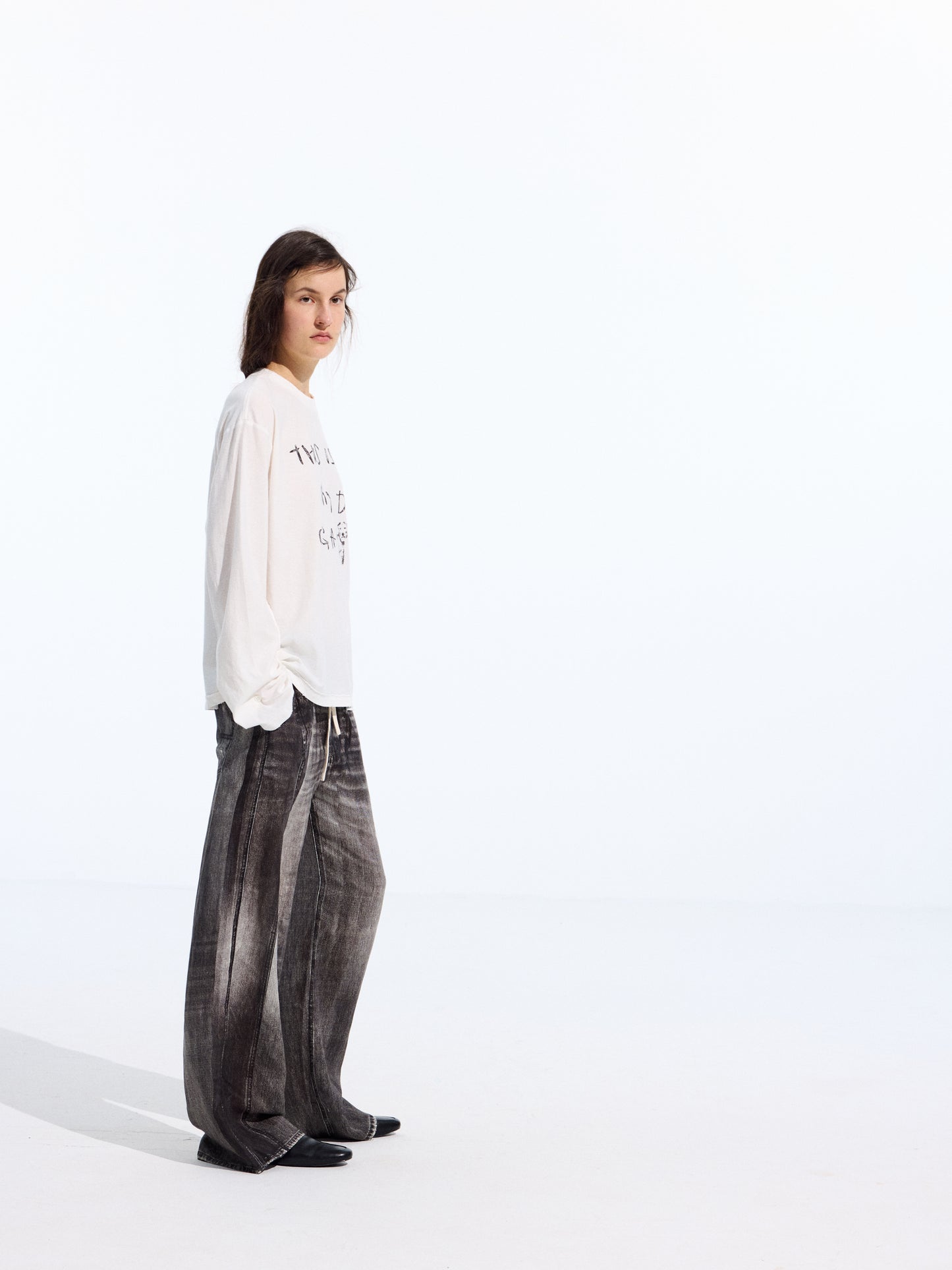 Denim-Print Linen Trousers
