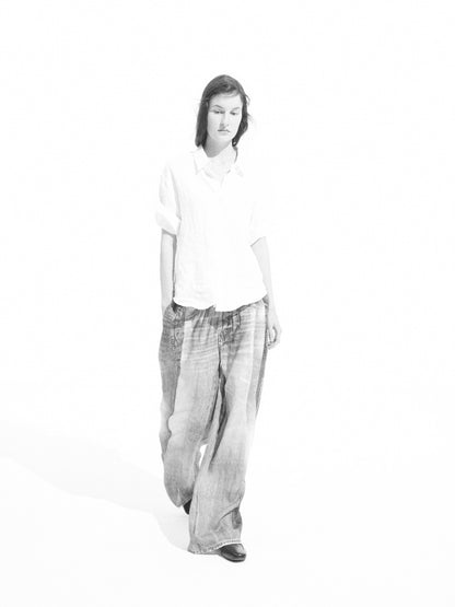 Denim-Print Linen Trousers