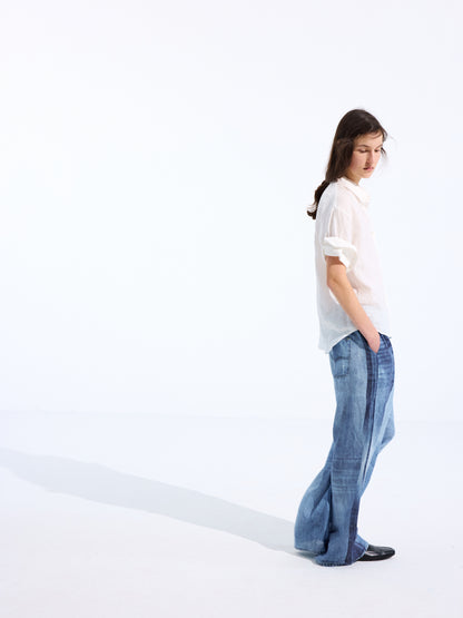 Denim-Print Linen Trousers