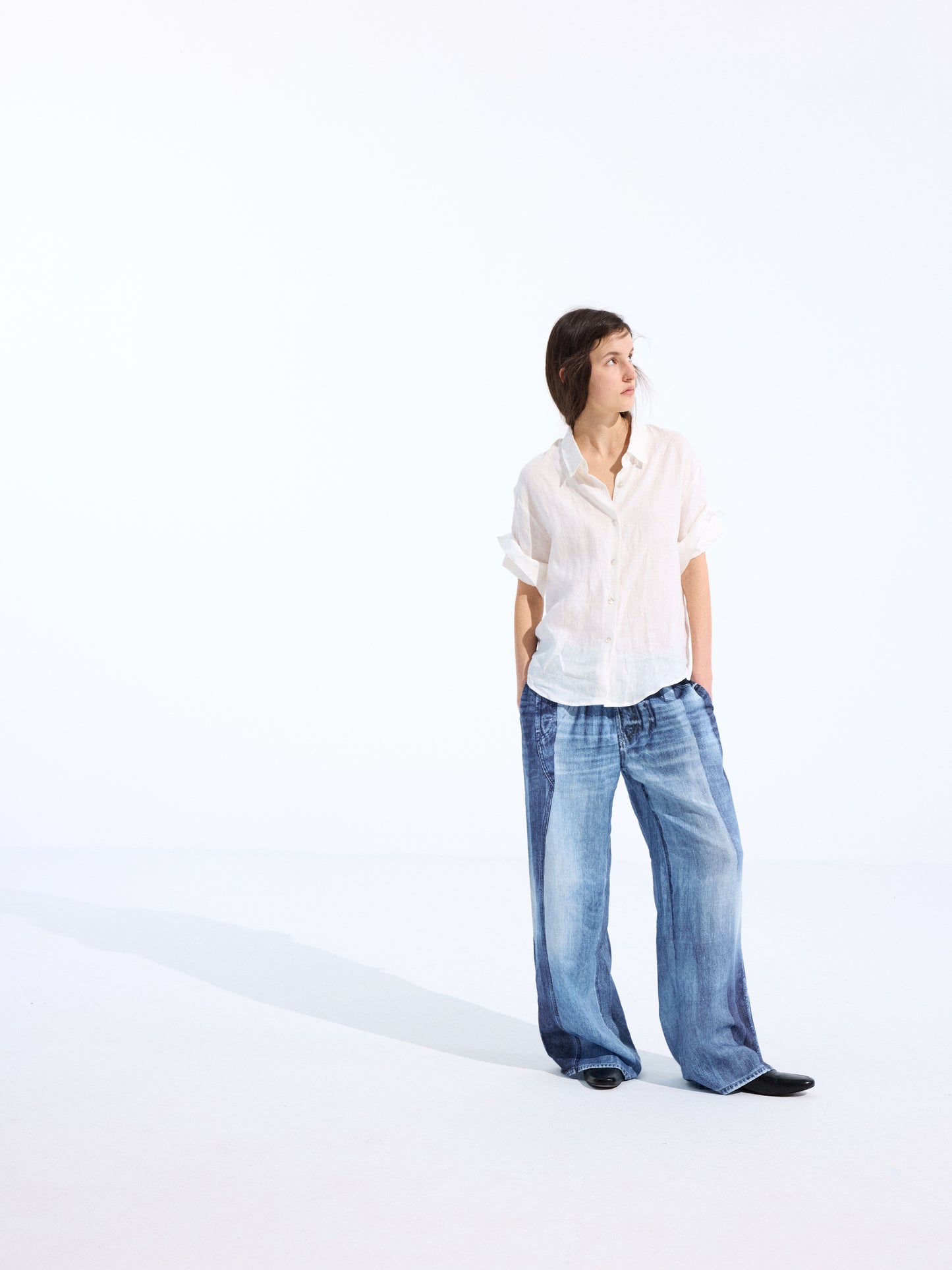 Denim-Print Linen Trousers
