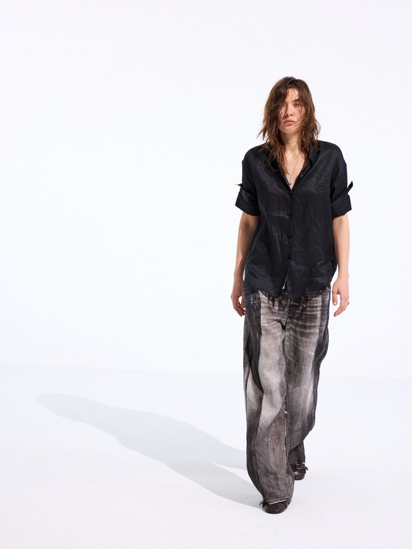 Denim-Print Linen Trousers
