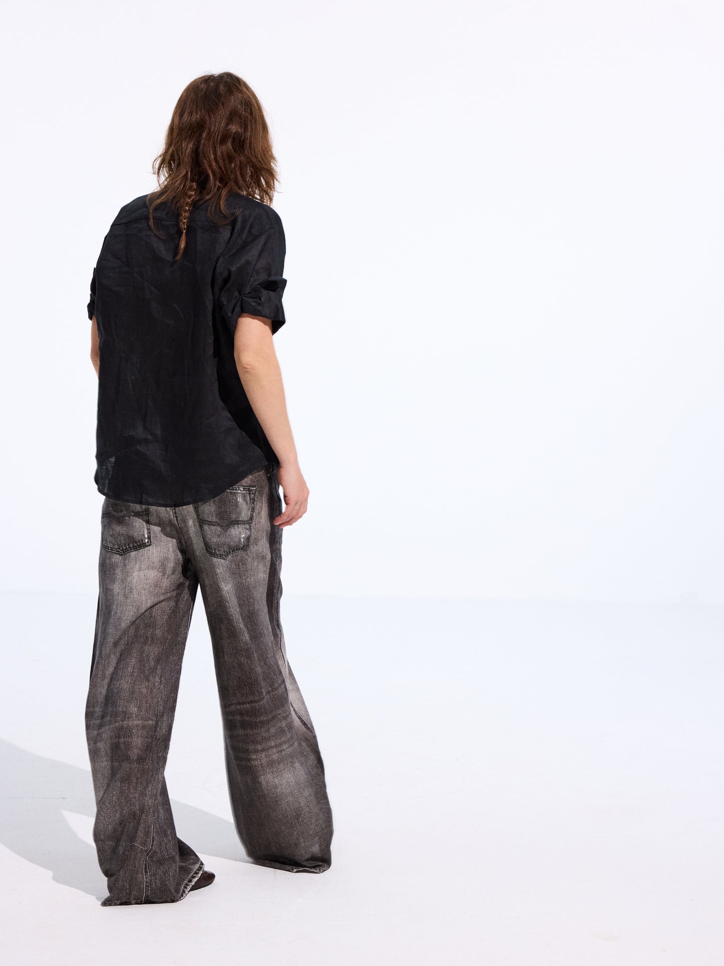 Denim-Print Linen Trousers