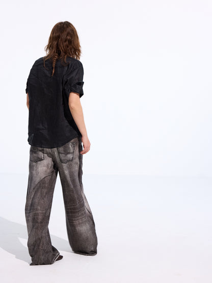 Denim-Print Linen Trousers