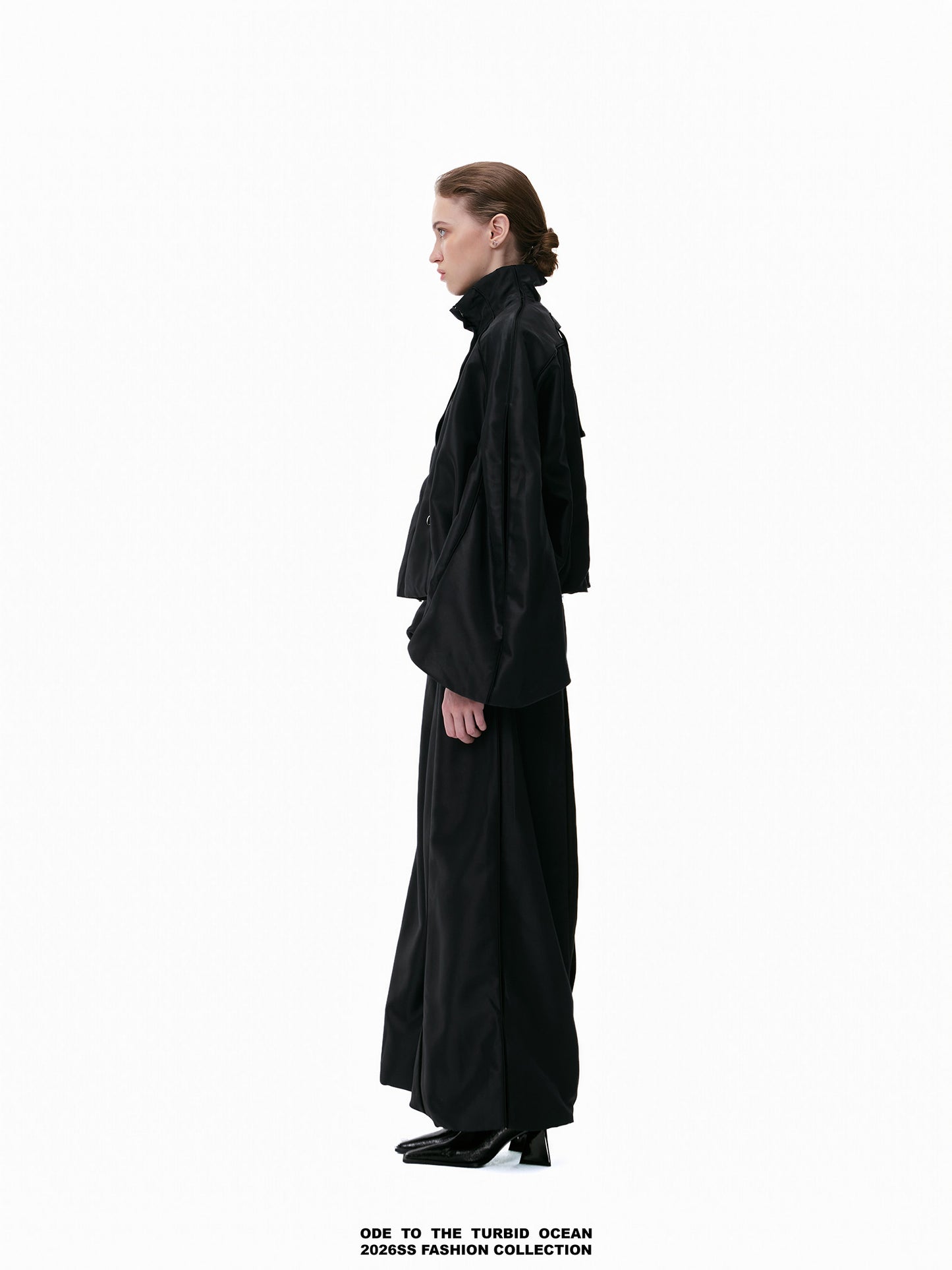 ODE TO THE TURBID OCEAN Cotton & Acetate Satin Pleated Spliced Wide-Leg Pants with Full Lining
