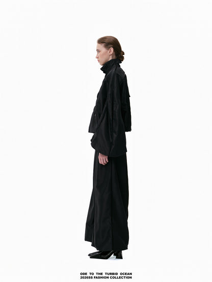 ODE TO THE TURBID OCEAN Cotton & Acetate Satin Pleated Spliced Wide-Leg Pants with Full Lining