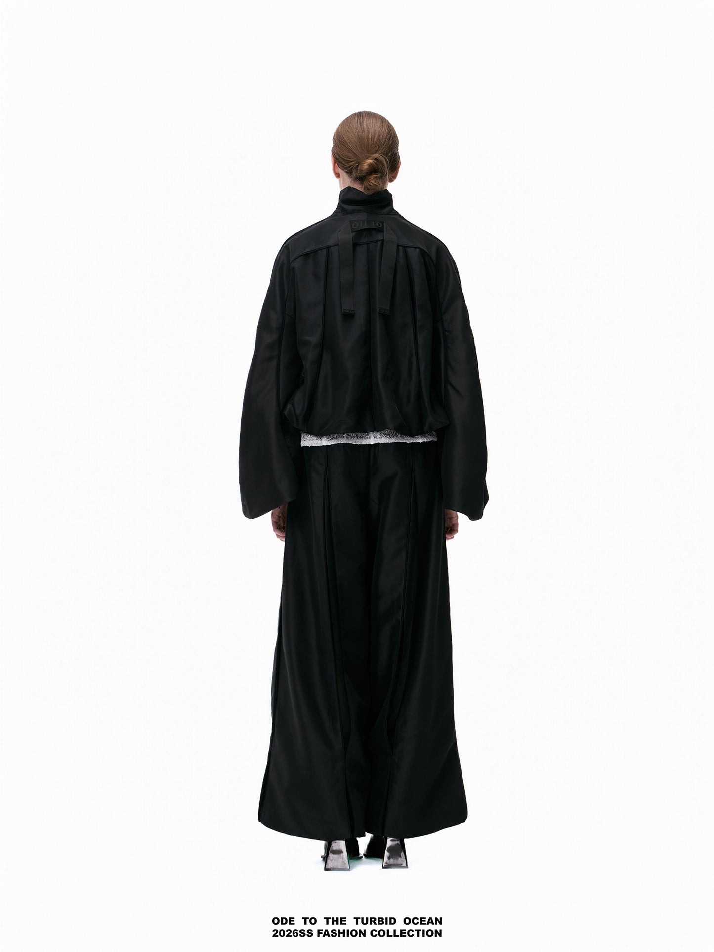 ODE TO THE TURBID OCEAN Cotton & Acetate Satin Pleated Spliced Wide-Leg Pants with Full Lining