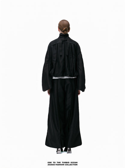 ODE TO THE TURBID OCEAN Cotton & Acetate Satin Pleated Spliced Wide-Leg Pants with Full Lining