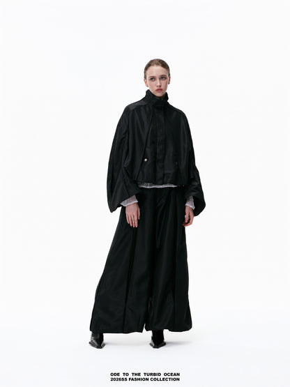 ODE TO THE TURBID OCEAN Cotton & Acetate Satin Pleated Spliced Wide-Leg Pants with Full Lining