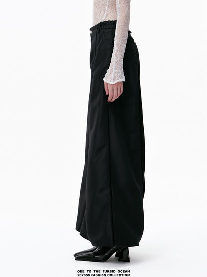ODE TO THE TURBID OCEAN Cotton & Acetate Satin Pleated Spliced Wide-Leg Pants with Full Lining