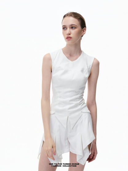 Luxury Slim-Fit Spliced Sleeveless Top, Original Design, Armpit Coverage, Summer Vest