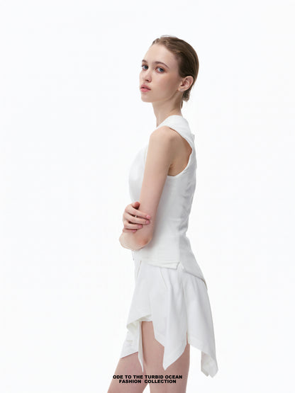 Luxury Slim-Fit Spliced Sleeveless Top, Original Design, Armpit Coverage, Summer Vest
