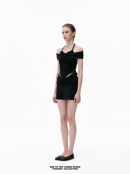 Luxury Black Ruched Spliced Cami Elegant Summer Top