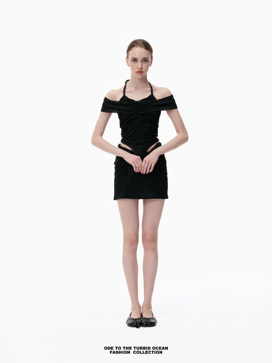 Luxury Black Wool-Blend Pleated Skirt