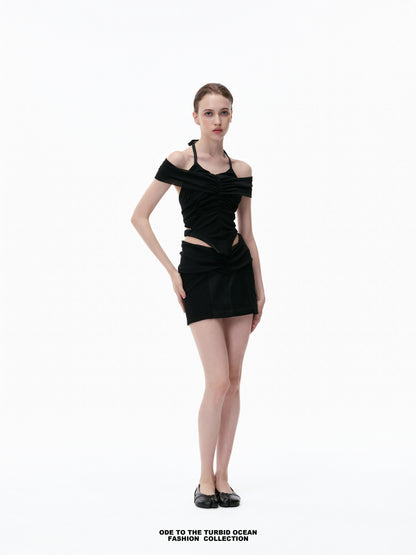 Luxury Black Ruched Spliced Cami Elegant Summer Top