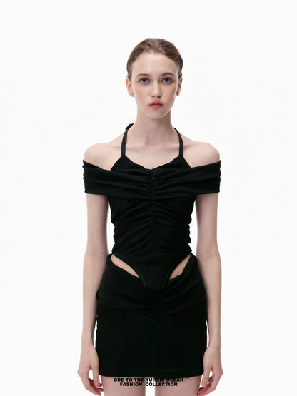 Luxury Black Ruched Spliced Cami Elegant Summer Top