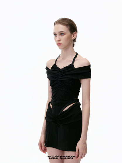 Luxury Black Ruched Spliced Cami Elegant Summer Top