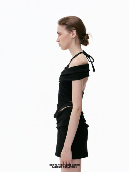 Luxury Black Ruched Spliced Cami Elegant Summer Top