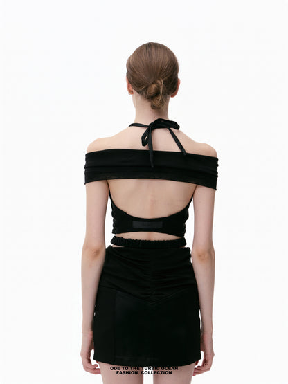 Luxury Black Ruched Spliced Cami Elegant Summer Top