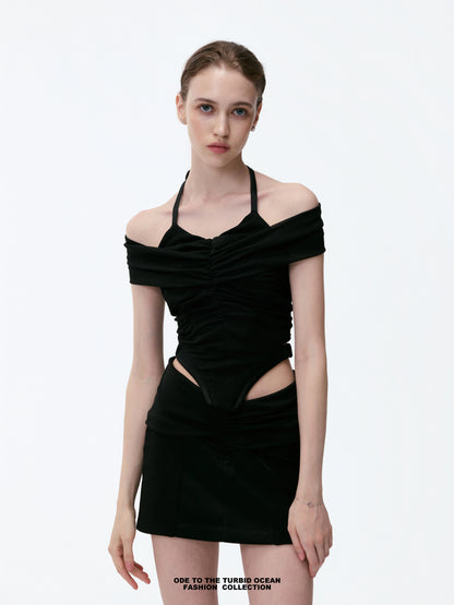 Luxury Black Wool-Blend Pleated Skirt