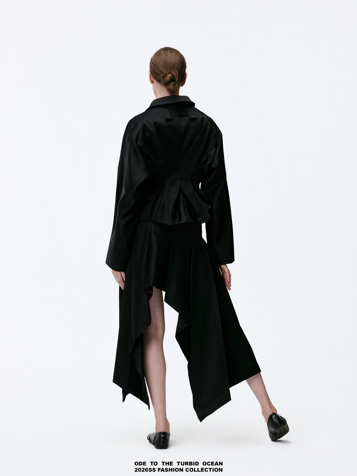 ODE TO THE TURBID OCEAN Minimalist Irregular A-line Skirt, Black 3D Stereo Design
