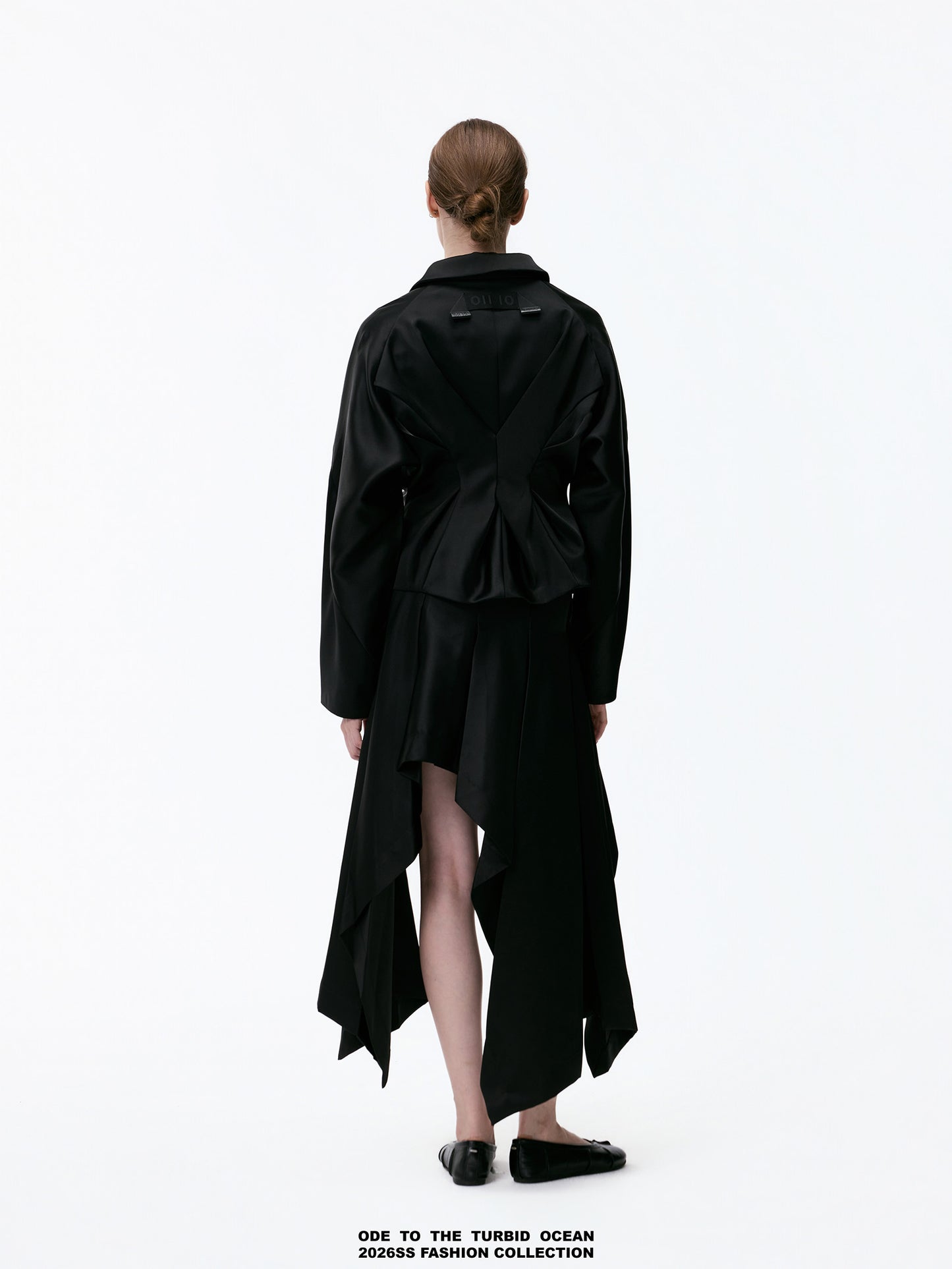 ODE TO THE TURBID OCEAN Minimalist Irregular A-line Skirt, Black 3D Stereo Design