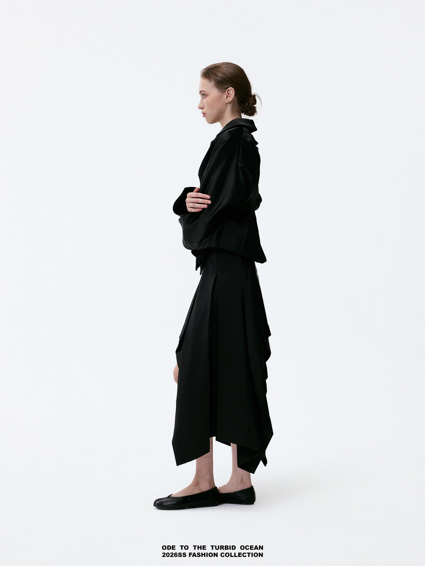 ODE TO THE TURBID OCEAN Minimalist Irregular A-line Skirt, Black 3D Stereo Design