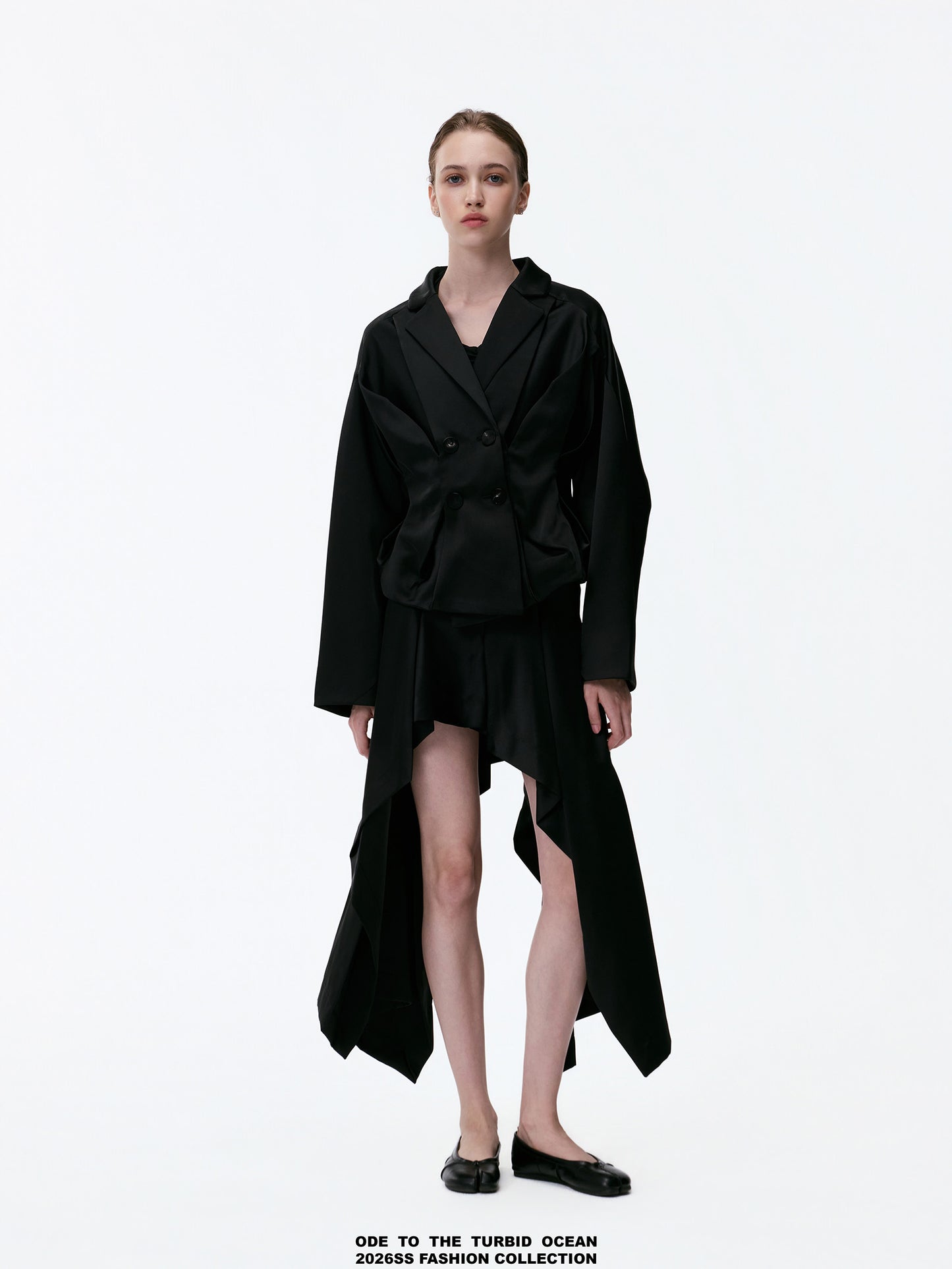 ODE TO THE TURBID OCEAN Minimalist Irregular A-line Skirt, Black 3D Stereo Design