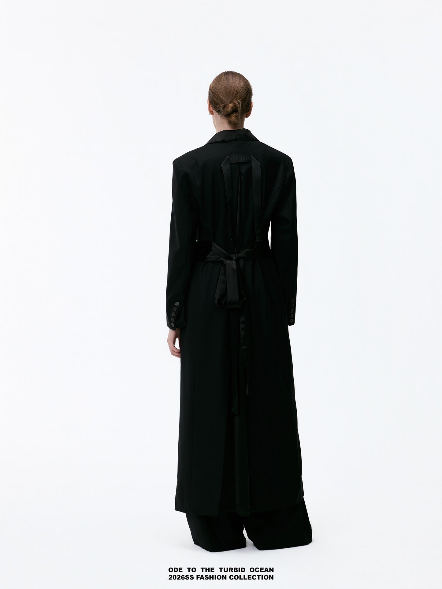 ODE TO THE TURBID OCEAN Extra Long Waist Cinched Blazer Coat, Padded Shoulder Long Coat for Tall Women