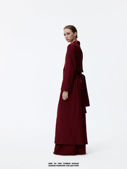 ODE TO THE TURBID OCEAN Extra Long Waist Cinched Blazer Coat, Padded Shoulder Long Coat for Tall Women