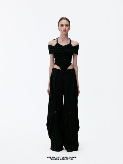Luxury Black Ruched Spliced Cami Elegant Summer Top