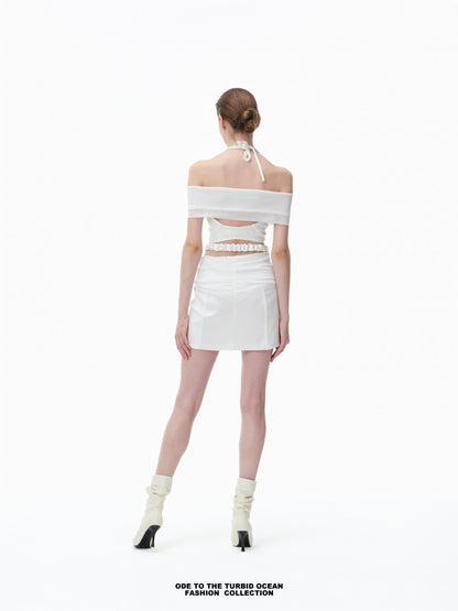 Luxury White Ruched Spliced Cami Summer Top