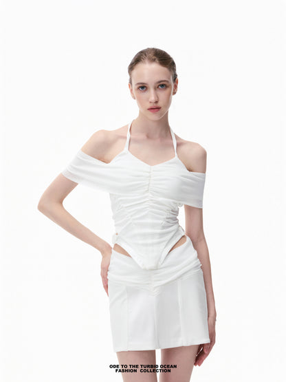 Luxury White Ruched Spliced Cami Summer Top