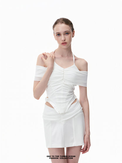 Luxury White Wool-Blend Pleated Skirt
