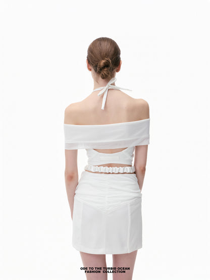 Luxury White Ruched Spliced Cami Summer Top