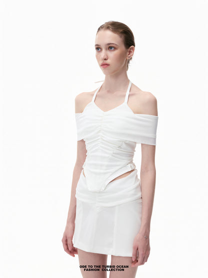 Luxury White Ruched Spliced Cami Summer Top