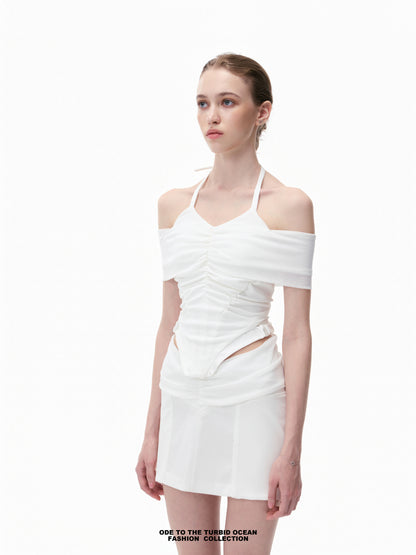 Luxury White Ruched Spliced Cami Summer Top