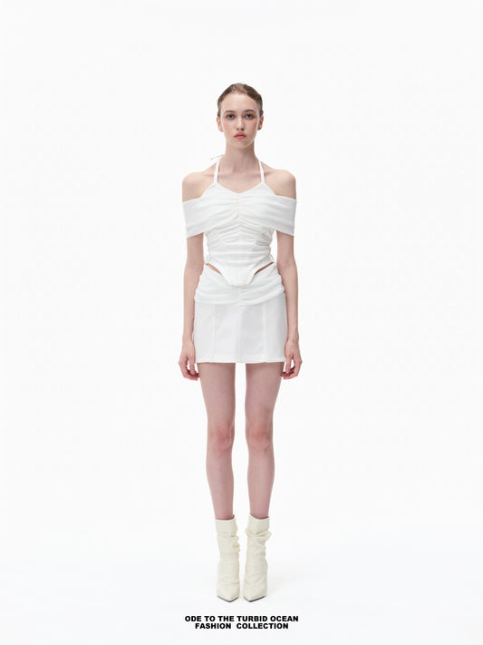 Luxury White Ruched Spliced Cami Summer Top