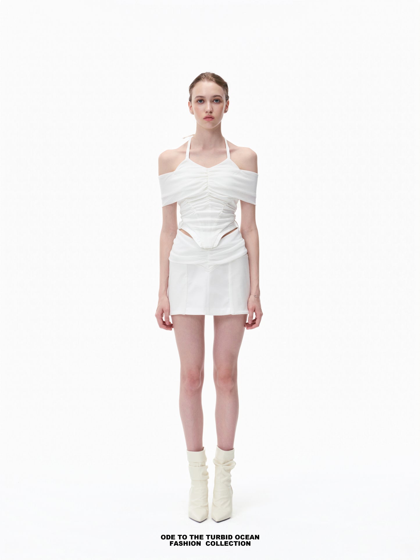 Luxury White Wool-Blend Pleated Skirt