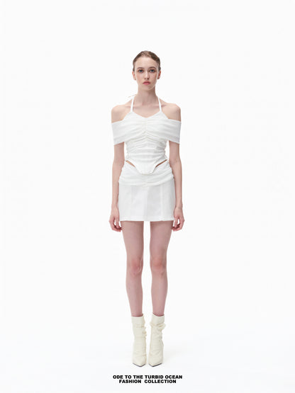 Luxury White Wool-Blend Pleated Skirt