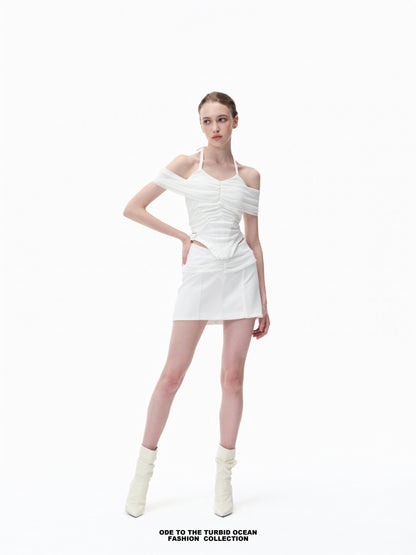 Luxury White Ruched Spliced Cami Summer Top