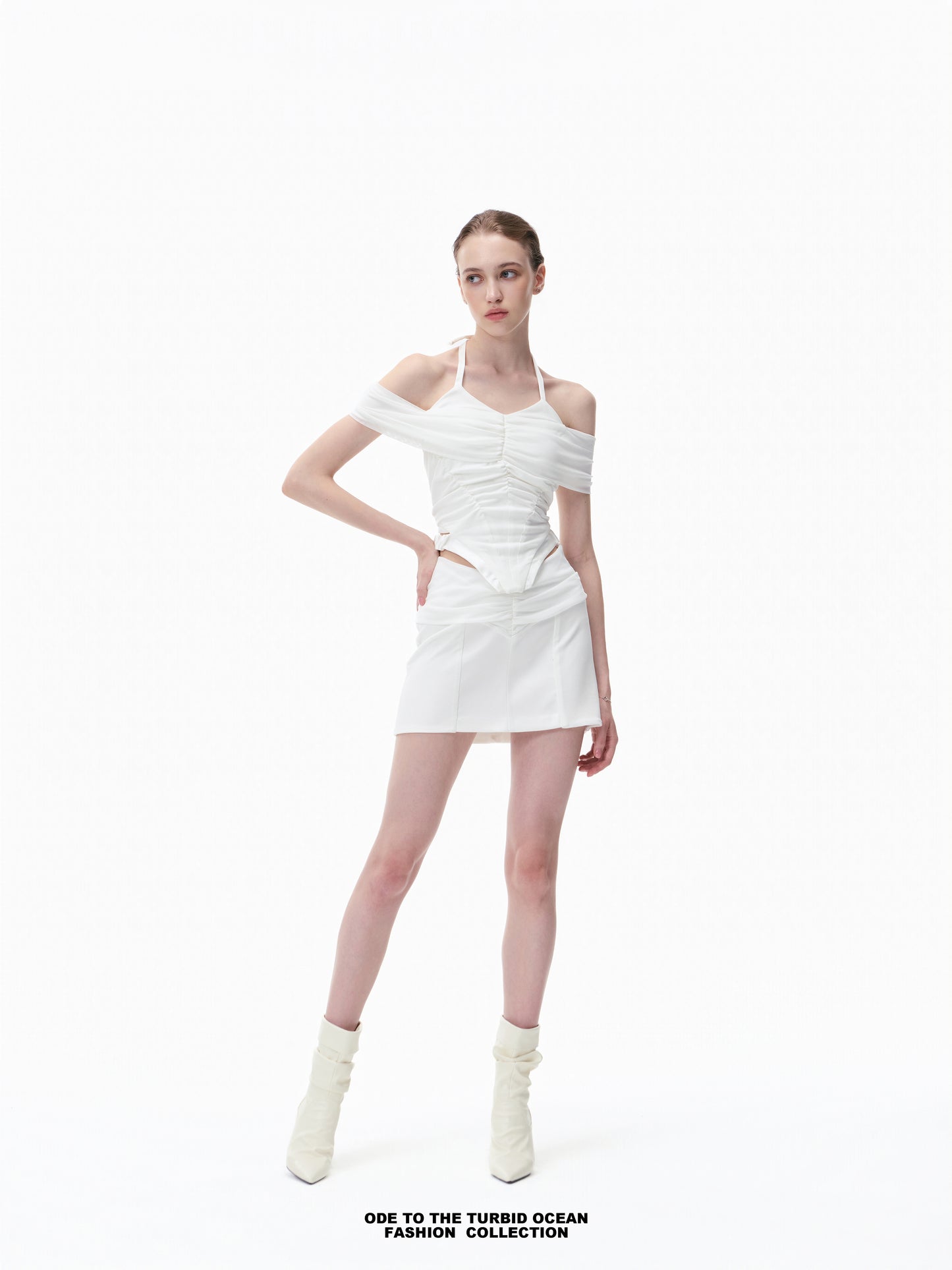 Luxury White Wool-Blend Pleated Skirt