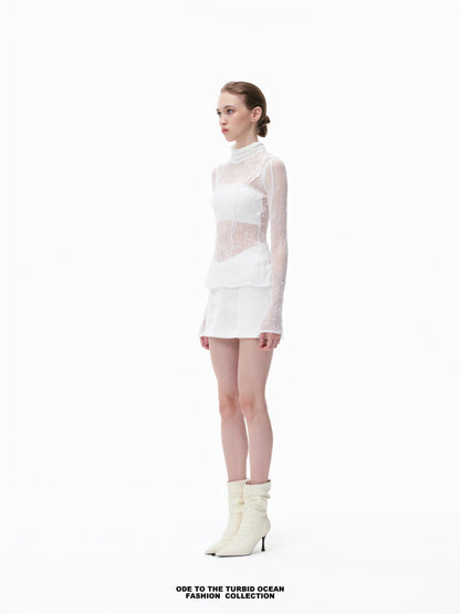 Luxury White Wool-Blend Pleated Skirt