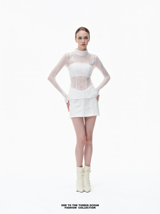 Luxury White Wool-Blend Pleated Skirt