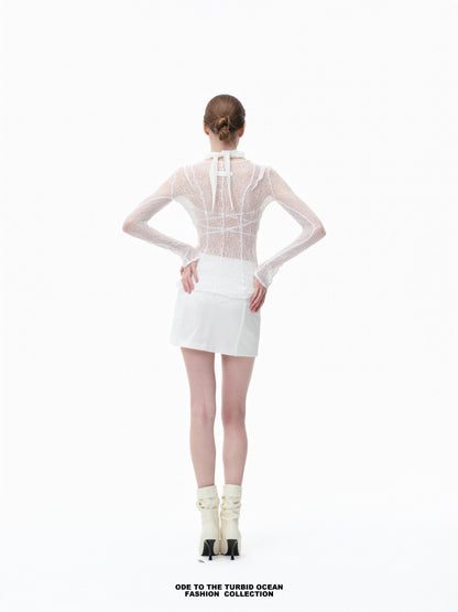 Luxury White Wool-Blend Pleated Skirt