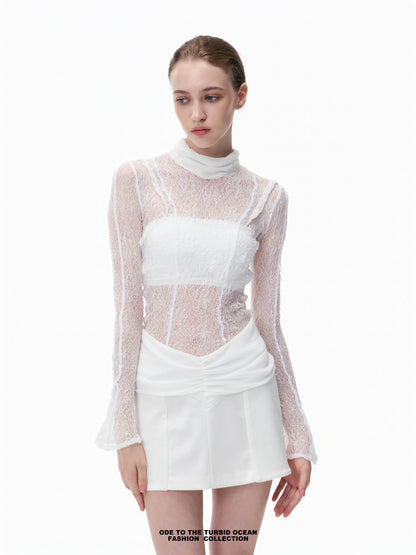 Luxury White Wool-Blend Pleated Skirt