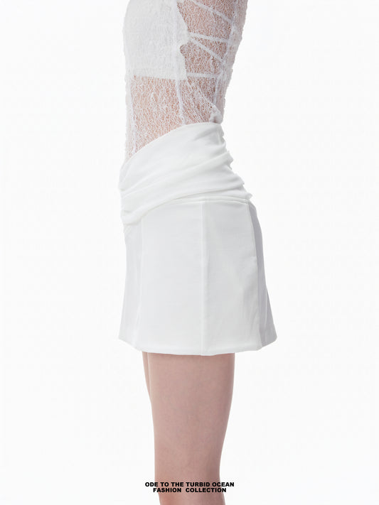 Luxury White Wool-Blend Pleated Skirt