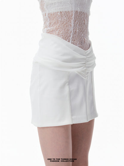 Luxury White Wool-Blend Pleated Skirt
