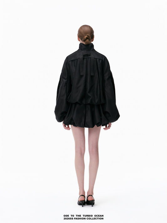 ODE TO THE TURBID OCEAN Structured Romantic Stand Collar Short Puff Jacket