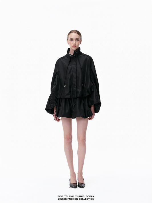 ODE TO THE TURBID OCEAN Structured Romantic Stand Collar Short Puff Jacket